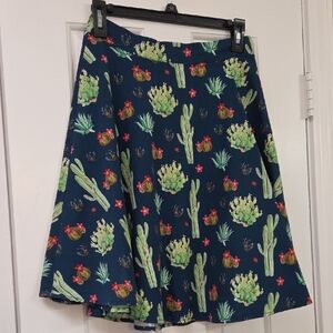 Navy Cactus Print Skater Skirt